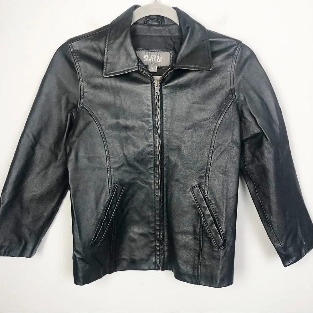 WILSONS LEATHER | Kids Black Leather Zip Front Jacket Youth Size Large